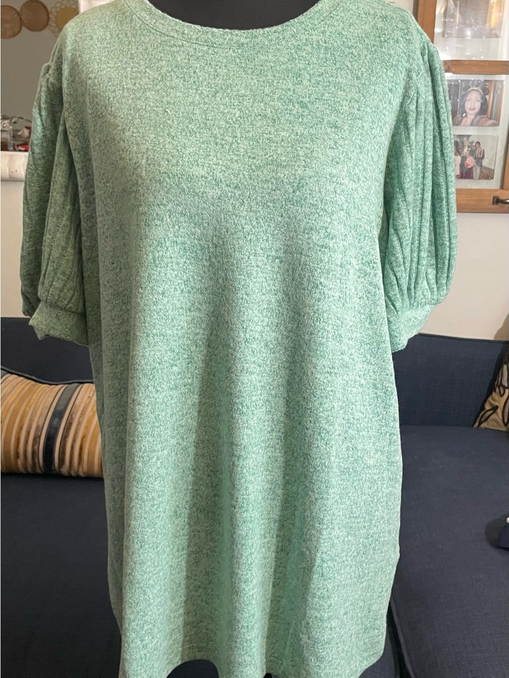 Puff-Sleeve Knit Top in Mint Green